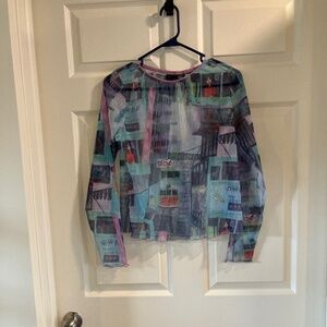 Y2K Xhilaration Mesh  Multicolor Sheer Long Sleeve Top